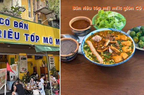 Bun rieu with crispy pork cracklings and meatballs at Co Huong Beo s - 68 Hai Ba Trung Street