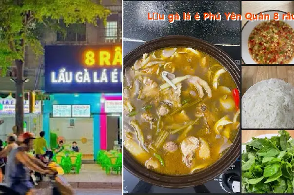 Chicken hotpot with basil leaves at Quan 8 Rau restaurant in Phu Yen.
