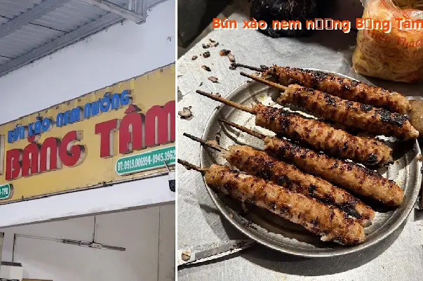 Bang Tam s stir-fried rice noodles with grilled spring rolls (delicious)